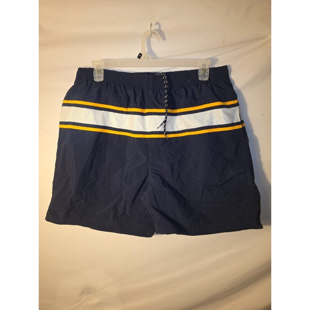 Croft & Barrow Mens Swimsuit Swim Trunks Size XL Lined Navy Stripe Elastic Waist